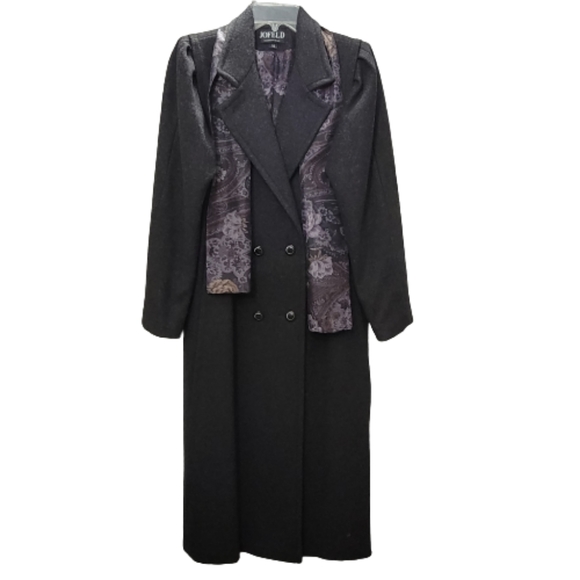 Women's Vintage Wool Blend Long Coat with Elegant Scarf Gray/Grey Size 10